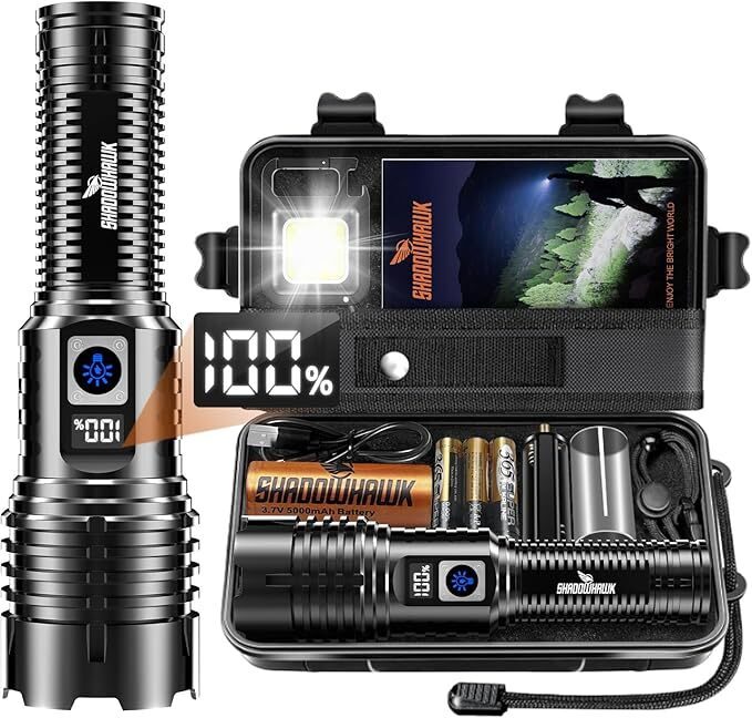 Shadowhawk Torcia LED Ricaricabile USB, 500000 Lumens Torcia LED Potente Professionale,