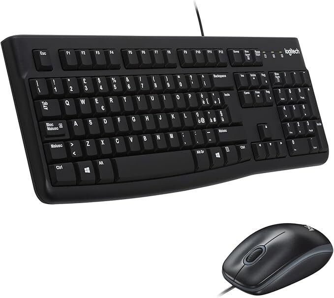 Logitech MK120 Combo Tastiera e Mouse con Filo per Windows, Mouse Ottico Cablato