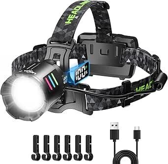 LEKIA Torcia Frontale LED Ricaricabile USB C, Potente Lampada Frontale 100000LM 3 Modalità con Sensore di Movimento, Batteria 9000mAh