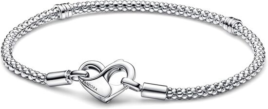 PANDORA Moments - Braccialetto con maglia geometrica in argento sterling con chiusura a cuore