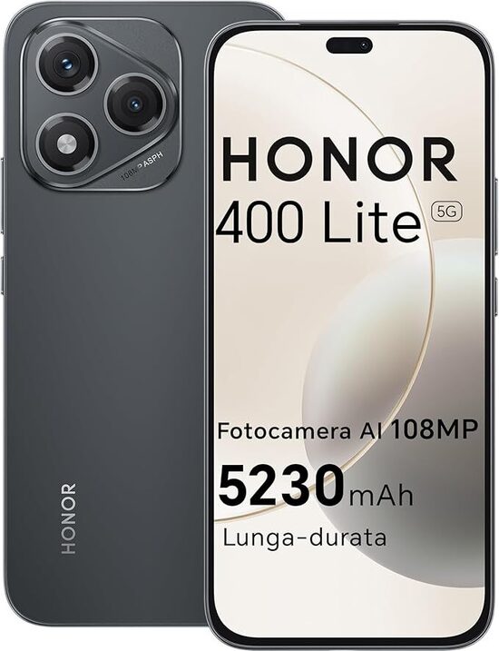 HONOR 400 Lite 5G Smartphone,8GB RAM 256GB Memoria Dual SIM NFC, 5230 mAh,108MP con pulsante AI telefono Android 15, 6.7 pollici AMOLED Eye-Care Display, IP64&SGS, Velvet Black