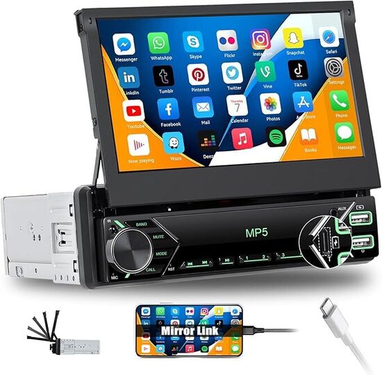 SIXWIN Autoradio 1 Din con Schermo Manuale, 7" Stereo Auto Bluetooth