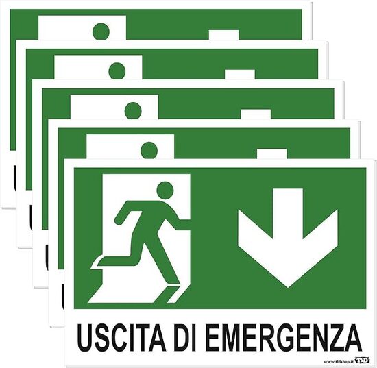 TLDSHOPยฎ cartelli segnalatici in pcv "uscita di emergenza" con freccia verso il basso (20x30 - n.5)