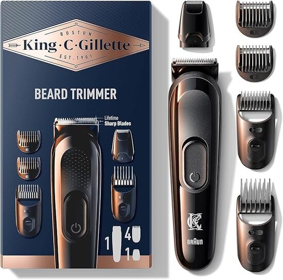 King C. Gillette REGOLABARBA UOMO, Senza Fili, Lame RASOIO Lunga Durata