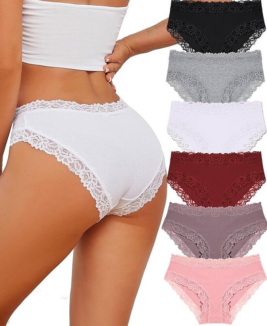 ALL OF SHE 6 Pezzi di Biancheria Intima da Donna in Cotone Brasiliano, Slip in Pizzo Morbido