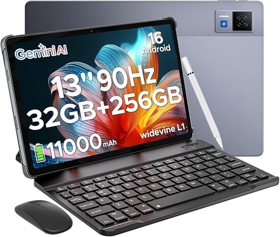 DOOGEE U13 Android 16 Tablet 13 Pollici, 32GB+256GB, 11000mAh Batteria+7,5 mm Telaio, UNISOC T7280 Octa Core, 13MP+5MP Tablet con Tastiera, Quattro Altoparlanti/Widevine L1/Face ID/GPS/BT5.0/OTG