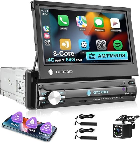 Autoradio 1 Din Android con Navigazione GPS, 7 pollici Touchscreen - Bluetooth (Pa)