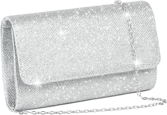 YEWCEP Pochette argento glitterato, elegante borsa da sera da donna