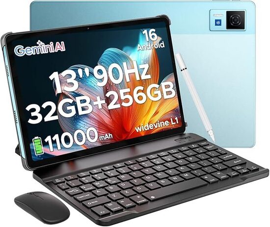  DOOGEE U13 Android 16 Tablet 13 Pollici, 32GB+256GB, 11000mAh Batteria+7,5 mm Telaio, UNISOC T7280 Octa Core, 13MP+5MP Tablet con Tastiera, Quattro Altoparlanti/Widevine L1/Face ID/GPS/BT5.0/OTG