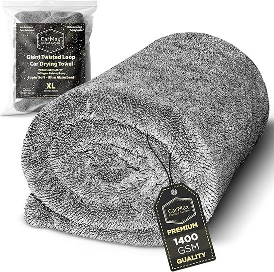 CarMax – Asciugamano deluxe per asciugatura auto – Asciugamano in microfibra double-face da 1400 g/m²