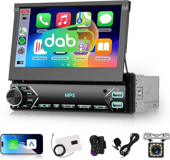Autoradio 1 Din con Schermo Retrattile 7 Pollici, Hodozzy 1 Din Flip Out Touch Screen