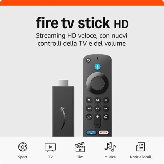 Amazon Fire TV Stick HD, TV gratuita e in diretta, telecomando vocale Alexa