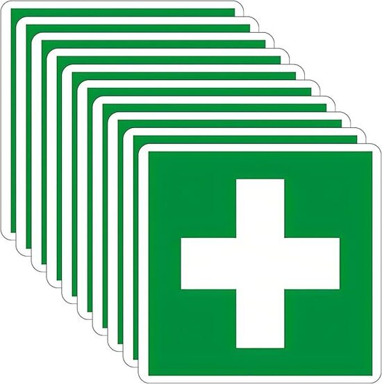 SRTSTR 10 Pz Cartello Cassetta Pronto Soccorso 10x10 cm Autoadesiva PVC