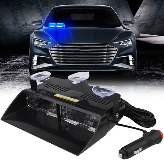 Luce stroboscopica lampeggiante, 12V-24V LED Blu di avvertimento/emergenza (per interno "parabrezza/lunotto")