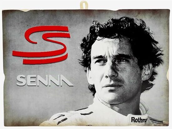 KUSTOM ART Quadro da Parete Serie Grandi Personaggi dello Sport Ayrton Senna Stampa su Legno 25x18 cm.
