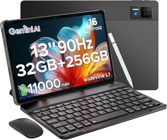  DOOGEE U13 Android 16 Tablet 13 Pollici, 32GB+256GB, 11000mAh Batteria+7,5 mm Telaio, UNISOC T7280 Octa Core, 13MP+5MP Tablet con Tastiera, Quattro Altoparlanti/Widevine L1/Face ID/GPS/BT5.0/OTG