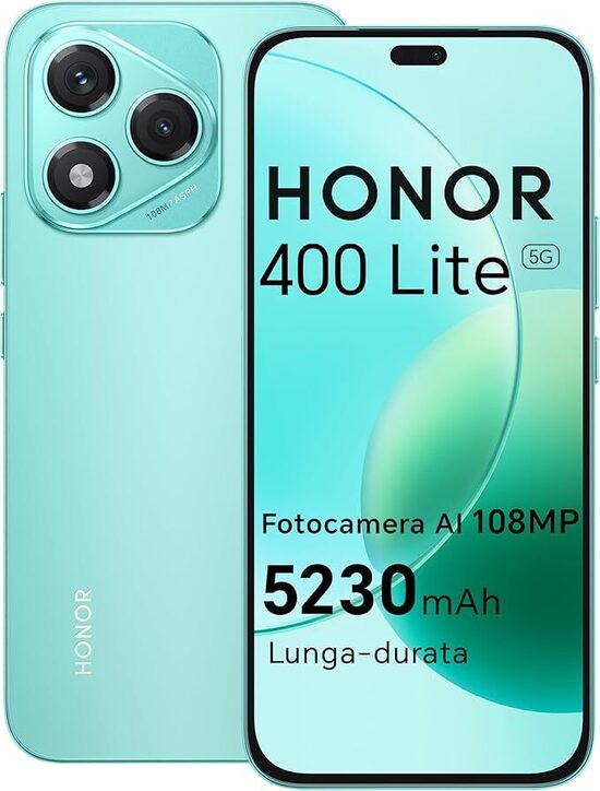 HONOR 400 Lite 5G Smartphone,8GB RAM 256GB Memoria Dual SIM NFC, 5230 mAh,108MP con pulsante AI telefono Android 15, 6.7 pollici AMOLED Eye-Care Display, IP64&SGS, Marrs Green
