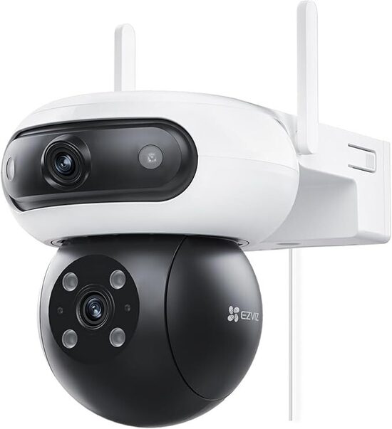 EZVIZ 8MP (4MP+4MP) Telecamera WiFi Esterno con Doppia Lente, Telecamera per Esterni a 360ยฐ, Visione Notturna a Colori, Rilevamento Persone/Veicoli, Audio Bidirezionale, Impermeabile, C90 Dual