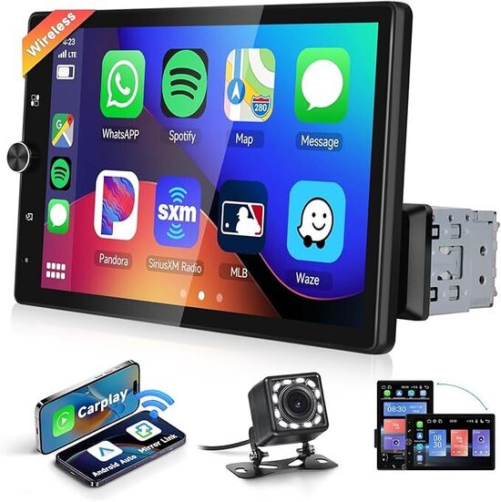 Podofo 10,4 "1din Autoradio con touchscreen verticale girevole Carplay wireless Android Auto,1280 * 800