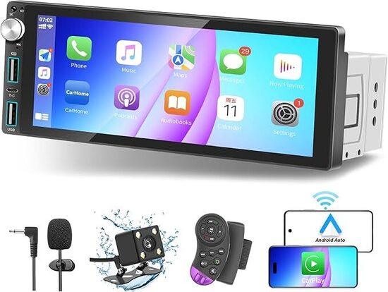 Autoradio 1 DIN Bluetooth con CarPlay & Android Auto, con schermo 6,9 pollici