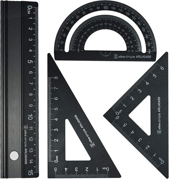 RODMAIE Righello a metallo 4 PCS (nero)