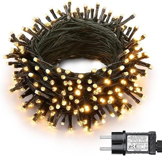 Joomer Luci Natale Esterno Bianco Caldo, 10M 100LED Luci Albero di Natale