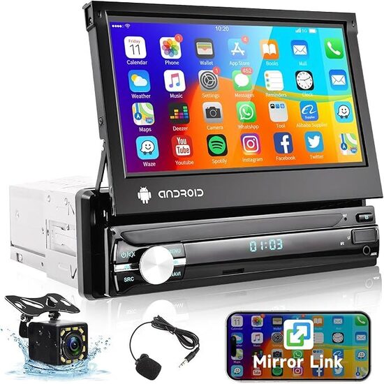 Autoradio 1 Din Android con Navigazione GPS, 7 pollici Touchscreen - Bluetooth (Rm)