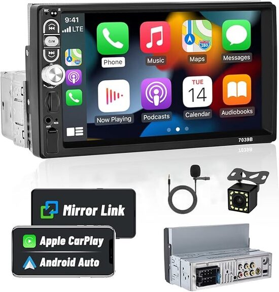 Autoradio 1 Din CarPlay/Android - 7 Pollici Schermo HD Touchscreen Radio 1 DIN Bluetooth