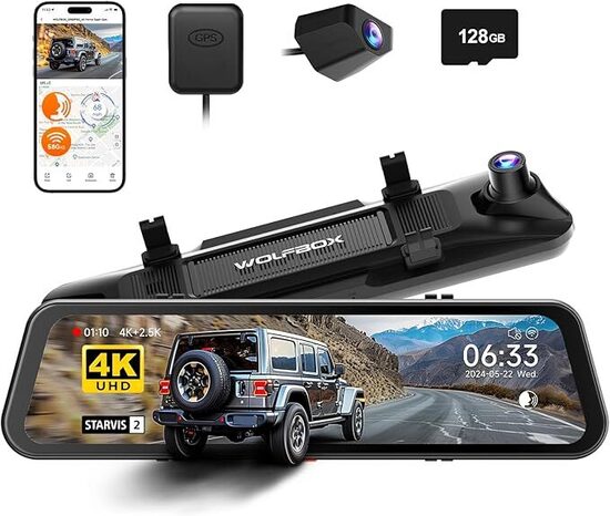 WOLFBOX G900 PRO 12" Specchietto Retrovisore Dash Cam con STARVIS 2 IMX678, 5.8GHz WiFi, 4K+2.5K