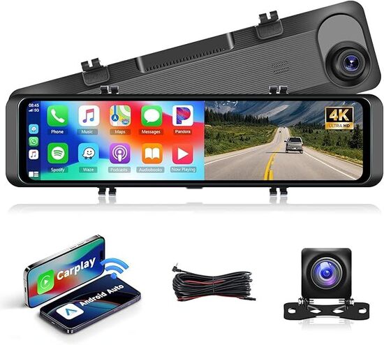 4K Specchietto Retrovisore Dash Cam, 11.26" IPS Touchscreen Telecamera per Auto con Wireless