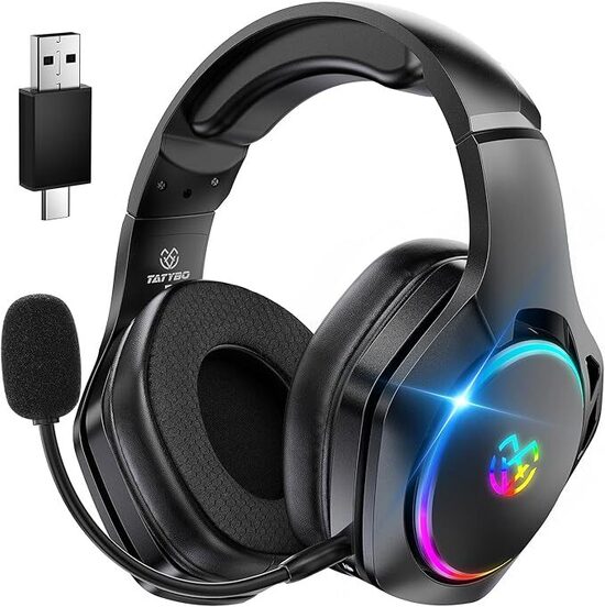 Tatybo Cuffie Gaming Wireless per PC/Ps5/Ps4, Cuffie Wireless con 2,4 GHz+Bluetooth 5.4 