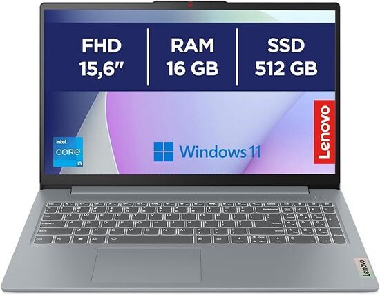 Lenovo IdeaPad Slim 3 Notebook 15,6” FHD (1920x1080), Intel Core i5-12450H, RAM 16GB, 512GB SSD, Grafica Integrata, WiFi 6, Windows 11 Home - Arctic Grey