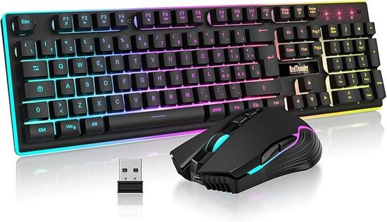 RedThunder K10 Set Tastiera e Mouse da Gioco Wireless, Retroilluminazione a RGB, Batteria Ricaricabile da 3800 mAh