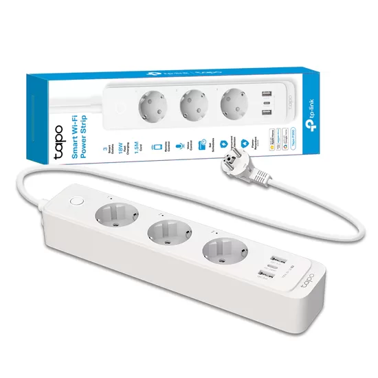 Tapo P300 Multipresa Smart Wi-Fi Schuko 10A, Controlla Separatamente 3 Prese, Caricatore USB integrato 18W, Controllo Vocale con Alexa